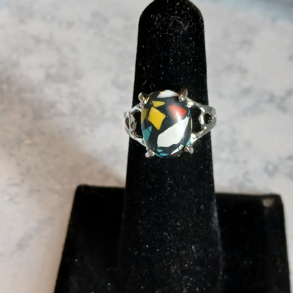 Abstract Multicolor Silver Ring - Picture 3 of 5